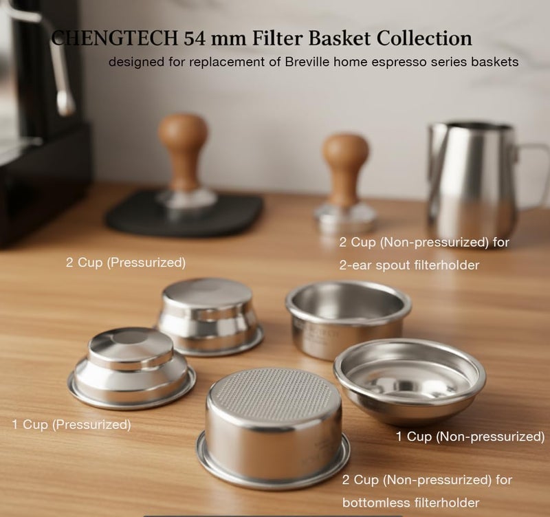 Chengtech Stainless Steel Coffee Filter,54mm Double Cup Espresso Filter Basket (Dual Wall/Pressurized) Compatible with BREV 820/840/870/875/878/879/880/450/550 - Image 3